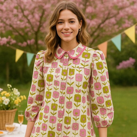 Entro Floral Puff Sleeve Dress – NWT, Size Large - Picture 1 of 4